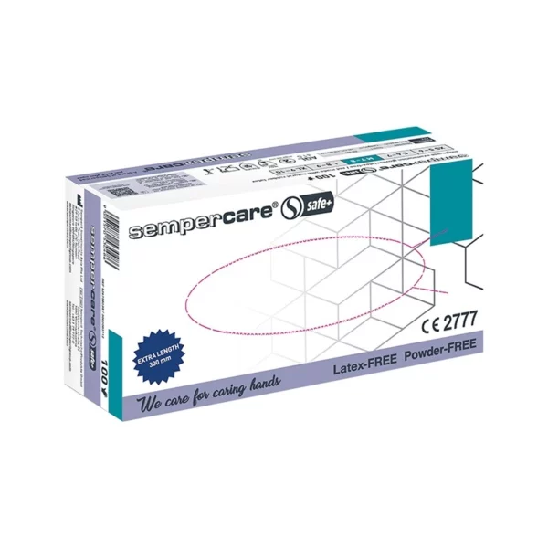 Rukavice nitrilové Sempercare®Safe+: prodloužené,modré,nepudrované, 30cm, L; ktn(10x100ks)